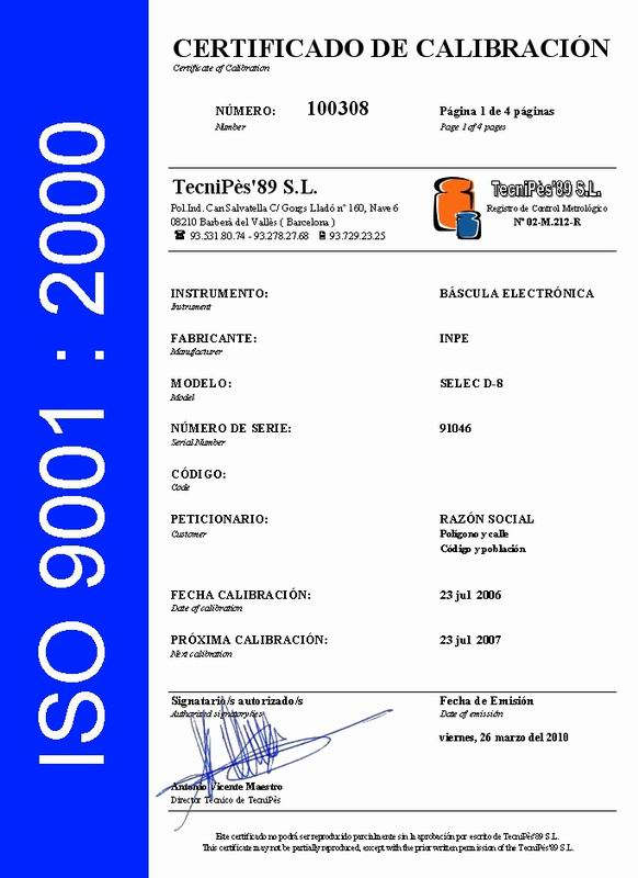 Certificados de Calibracion para ISO
